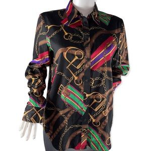 Vintage Lauren Ralph Lauren Top Chain Belt Novelty Print Button Up Shirt